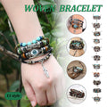 Multi-Layer Faux Leather Beaded Bracelet - Brown Feather Bar and Crescent Charm - view 2
