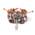 Multi-Layer Faux Leather Beaded Bracelet - Tan with Pink Bead and Fishbone Charm