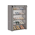 Multi-Layer Shoe Rack with Dustproof Cover and Metal Frame - Black and White Houndstooth - view 2