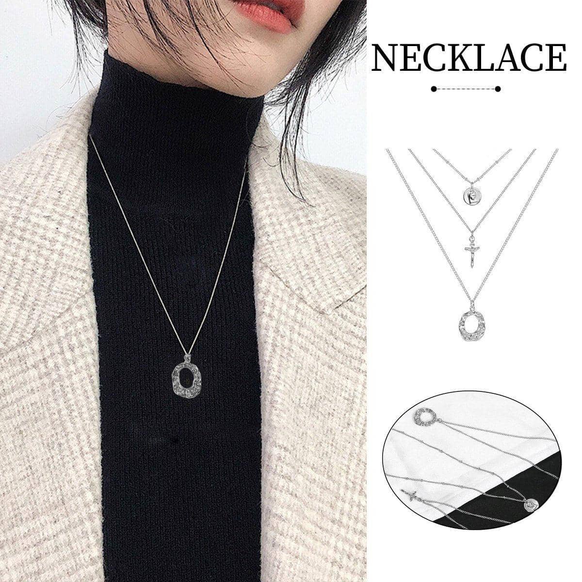 Multi-Layer Silver Chain Necklace for Women, Stacked Clavicle Chain with Pendants