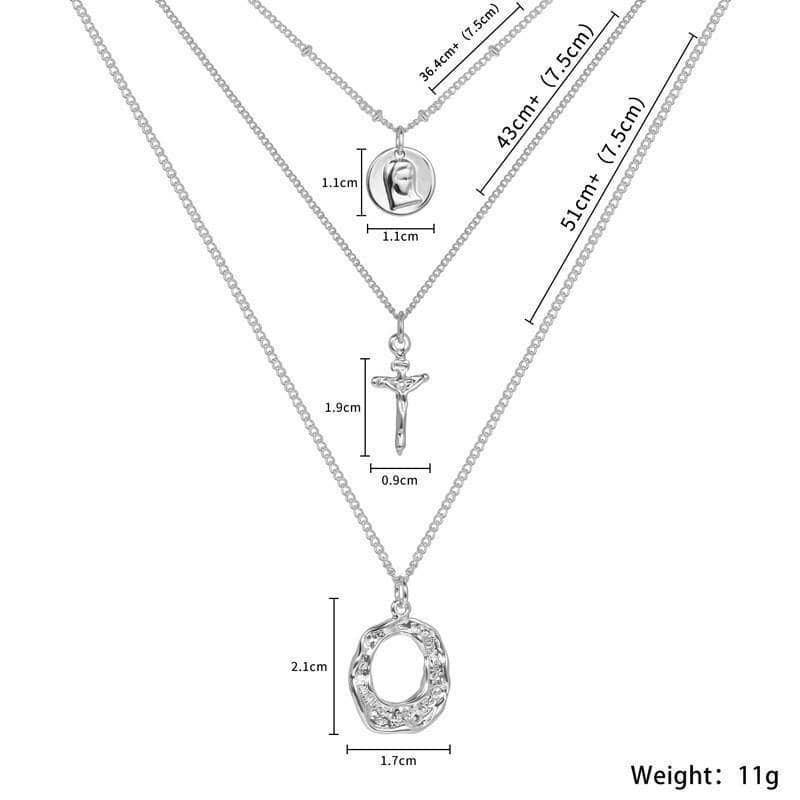 Multi-Layer Silver Chain Necklace for Women, Stacked Clavicle Chain with Pendants - view 3