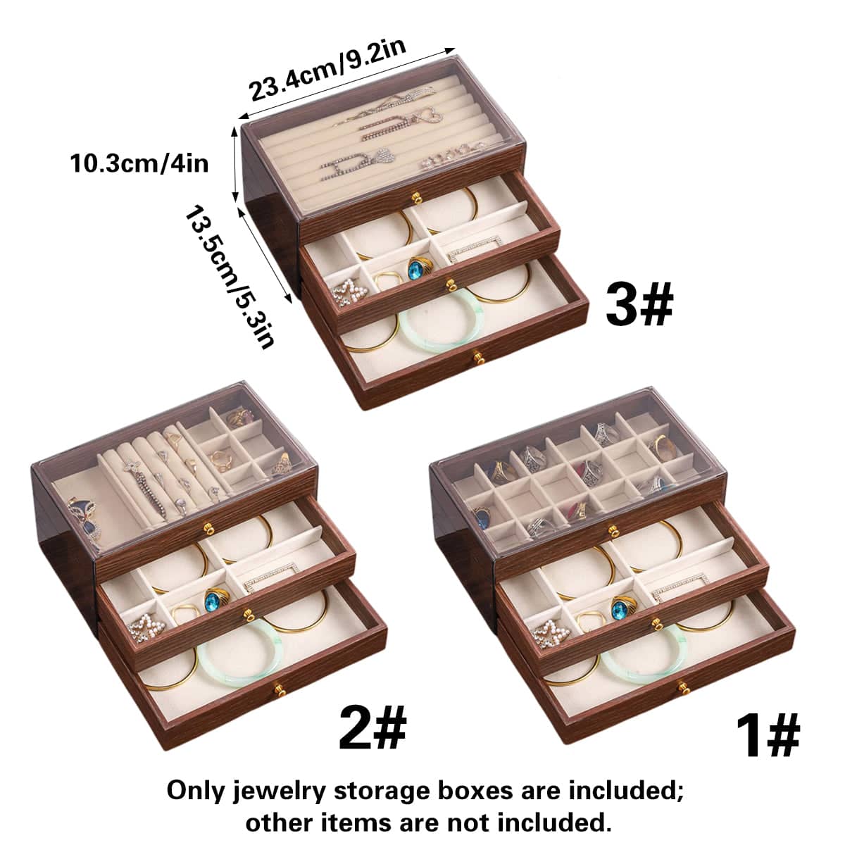 Multi Layer Wooden Jewellery Box Walnut Grain with Drawers - Grid Compartment Tray - view 4