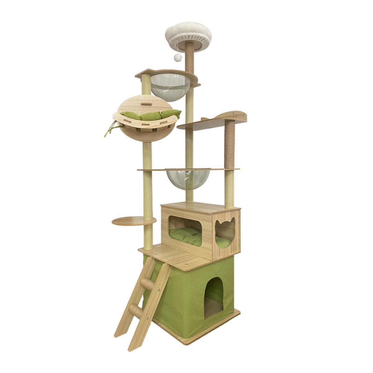 Multi-Level Cat Climbing Tree Tower with Hammock - Green