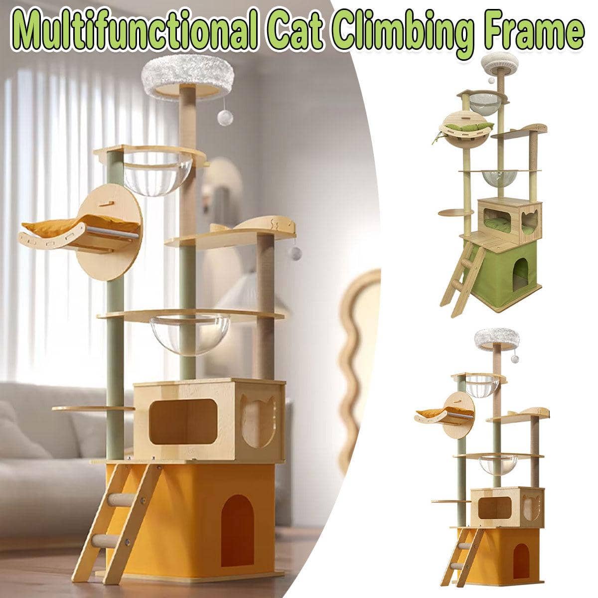 Multi-Level Cat Climbing Tree Tower with Hammock - Mustard Yellow - view 2
