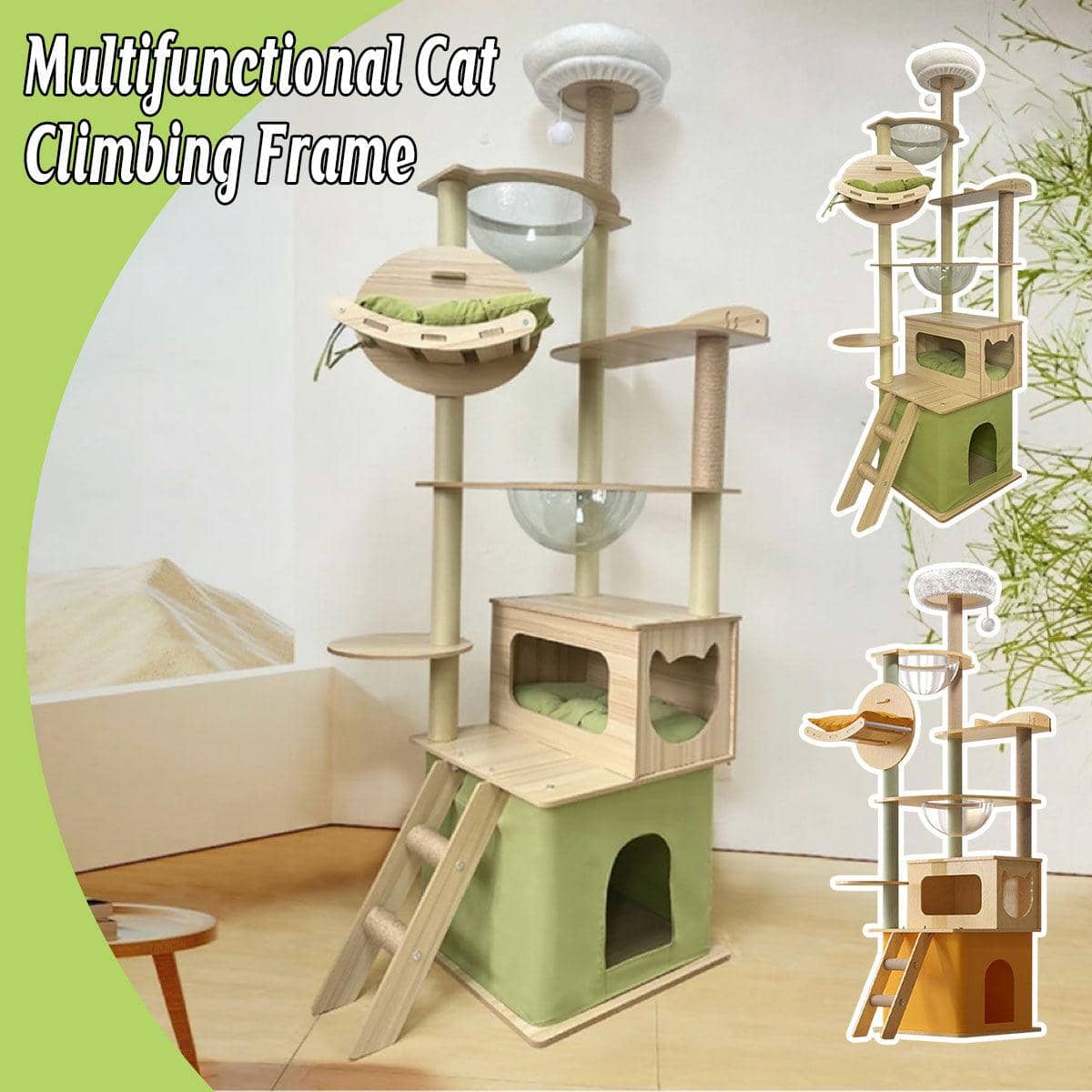 Multi-Level Cat Climbing Tree Tower with Hammock - Mustard Yellow - view 5