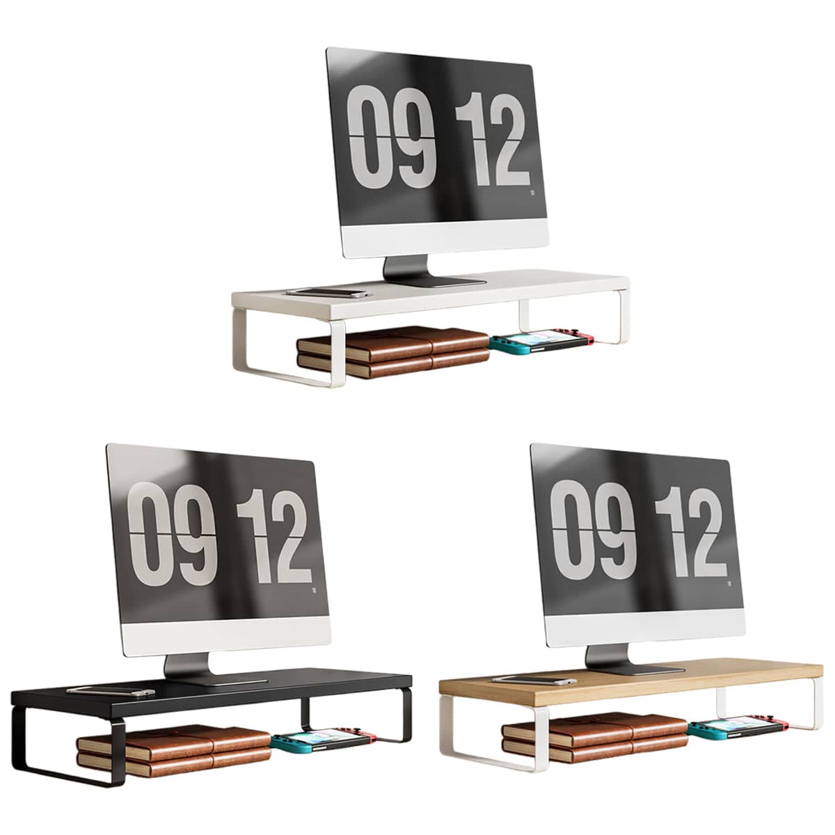 Multi Purpose Desktop Monitor Stand Riser for Desk Organiser Storage - Khaki - view 3