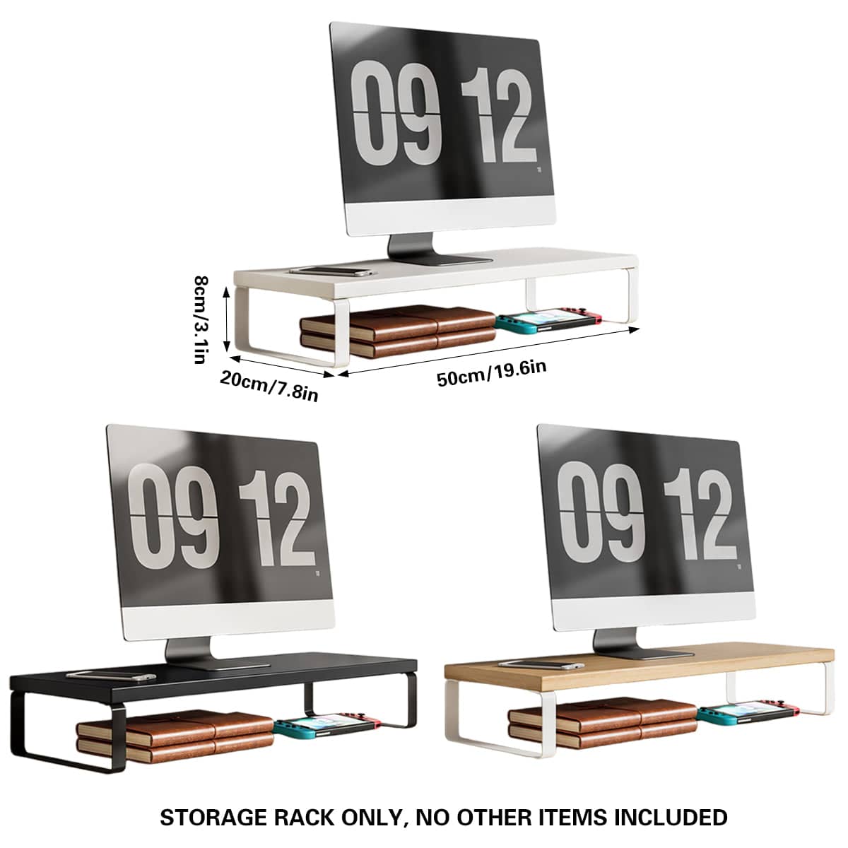 Multi Purpose Desktop Monitor Stand Riser for Desk Organiser Storage - Khaki - view 4