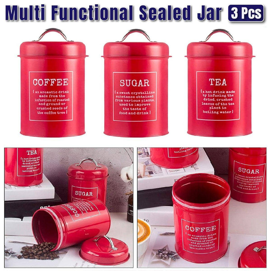 Multi-Purpose Sealed Jars with Airtight Lids - Red, 3 Pack