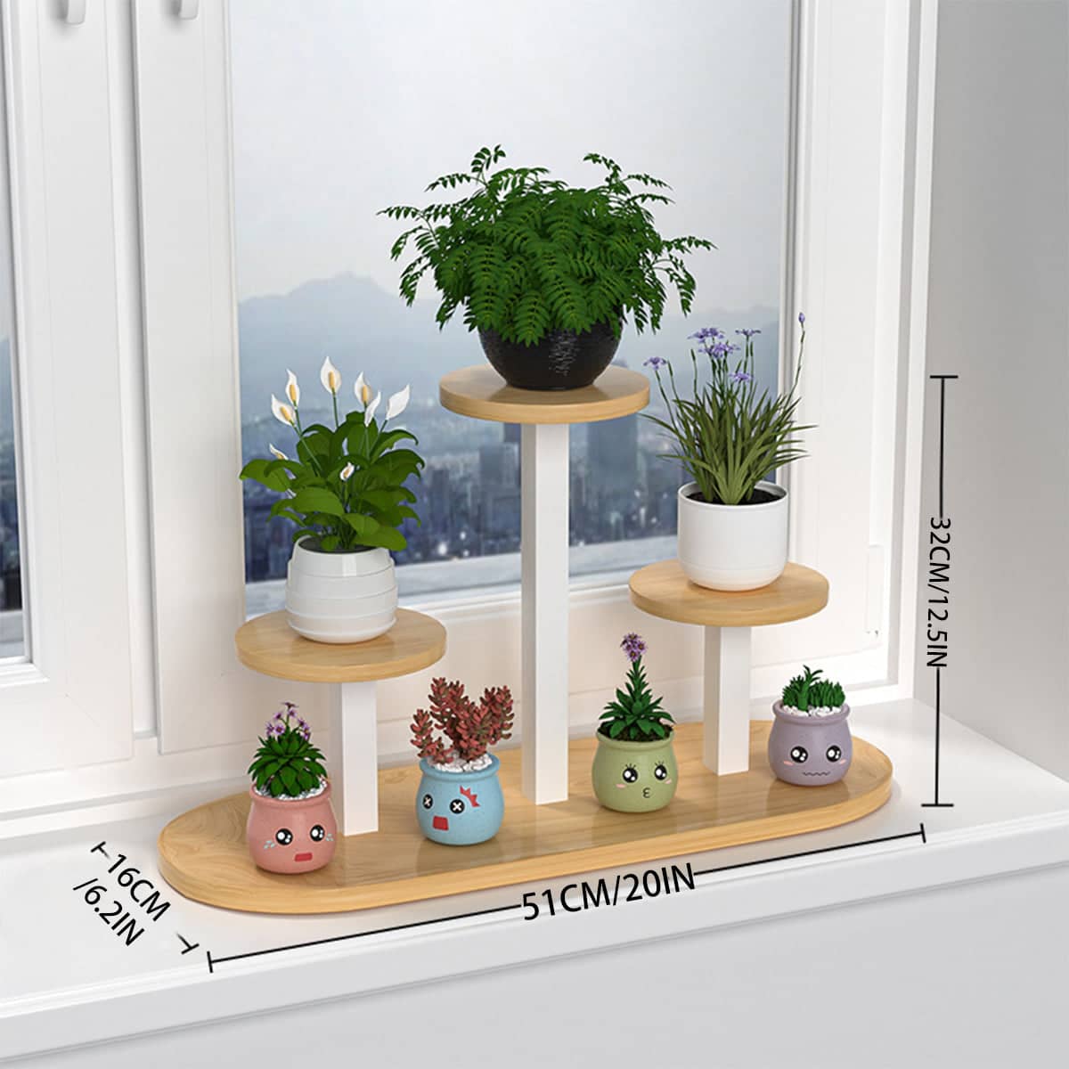 Multi-Tier Desktop Plant Stand Shelf, Steel and Solid Wood for Windowsills - view 3