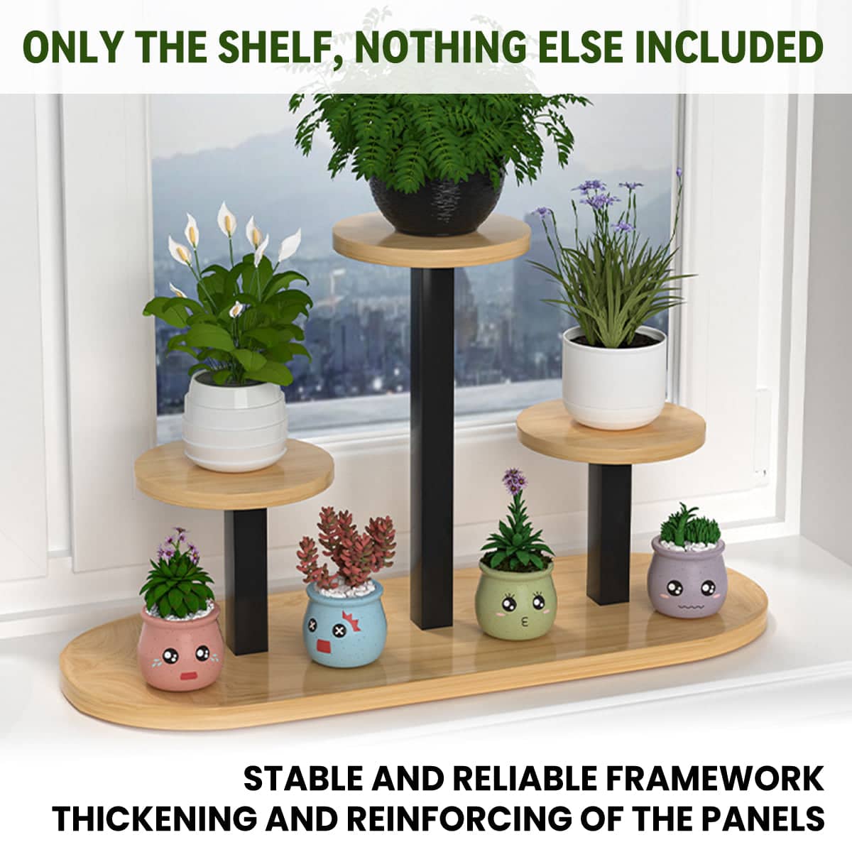 Multi-Tier Desktop Plant Stand Shelf, Steel and Solid Wood for Windowsills - view 4