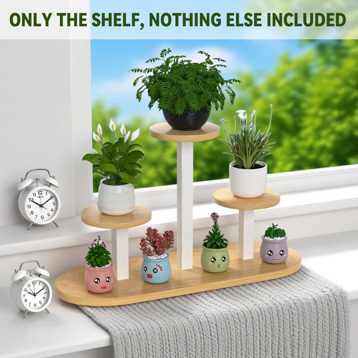 Multi-Tier Desktop Plant Stand Shelf, Steel and Solid Wood for Windowsills - view 5