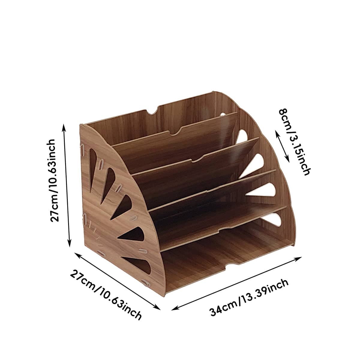 Multi Tier Fan Shaped Wood Desktop Storage Box, Document Organiser - Black - view 4