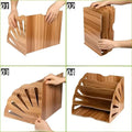 Multi Tier Fan Shaped Wood Desktop Storage Box, Document Organiser - Black - view 5