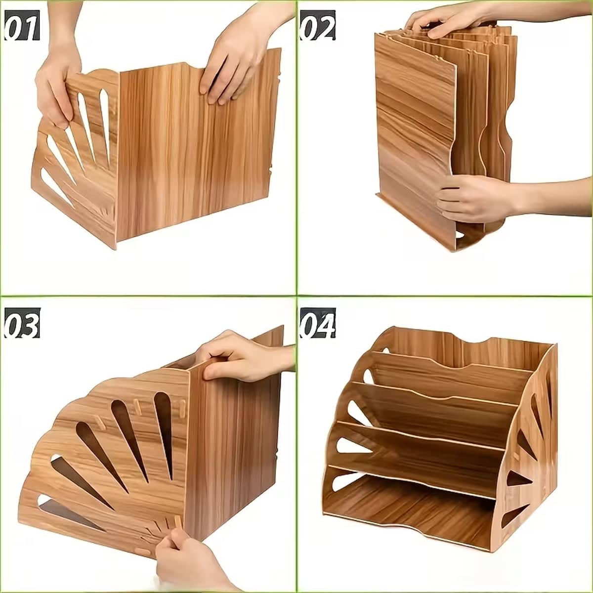 Multi Tier Fan Shaped Wood Desktop Storage Box, Document Organiser - Black - view 5