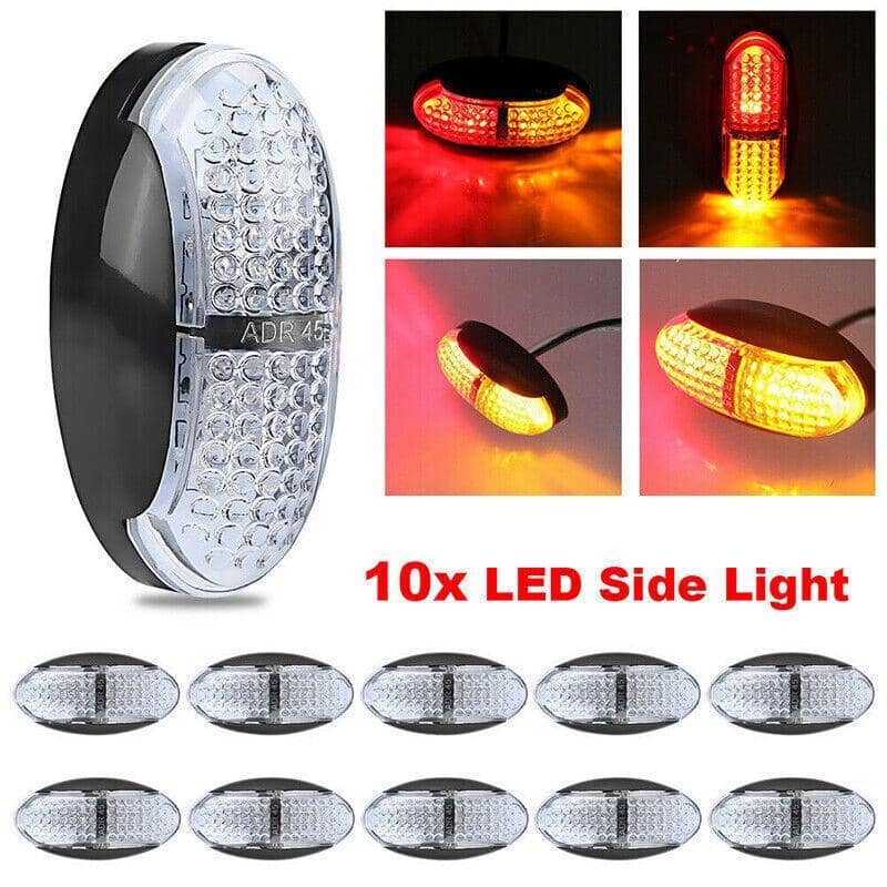 Multi Volt LED Side Marker Lights, 10 to 30 Volt for Trailers and Caravans - Pack of 10