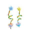 Multicolour Beaded Resin Star and Heart Dangle Earrings, Asymmetrical - view 2