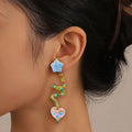 Multicolour Beaded Resin Star and Heart Dangle Earrings, Asymmetrical - view 4