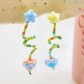 Multicolour Beaded Resin Star and Heart Dangle Earrings, Asymmetrical - view 5