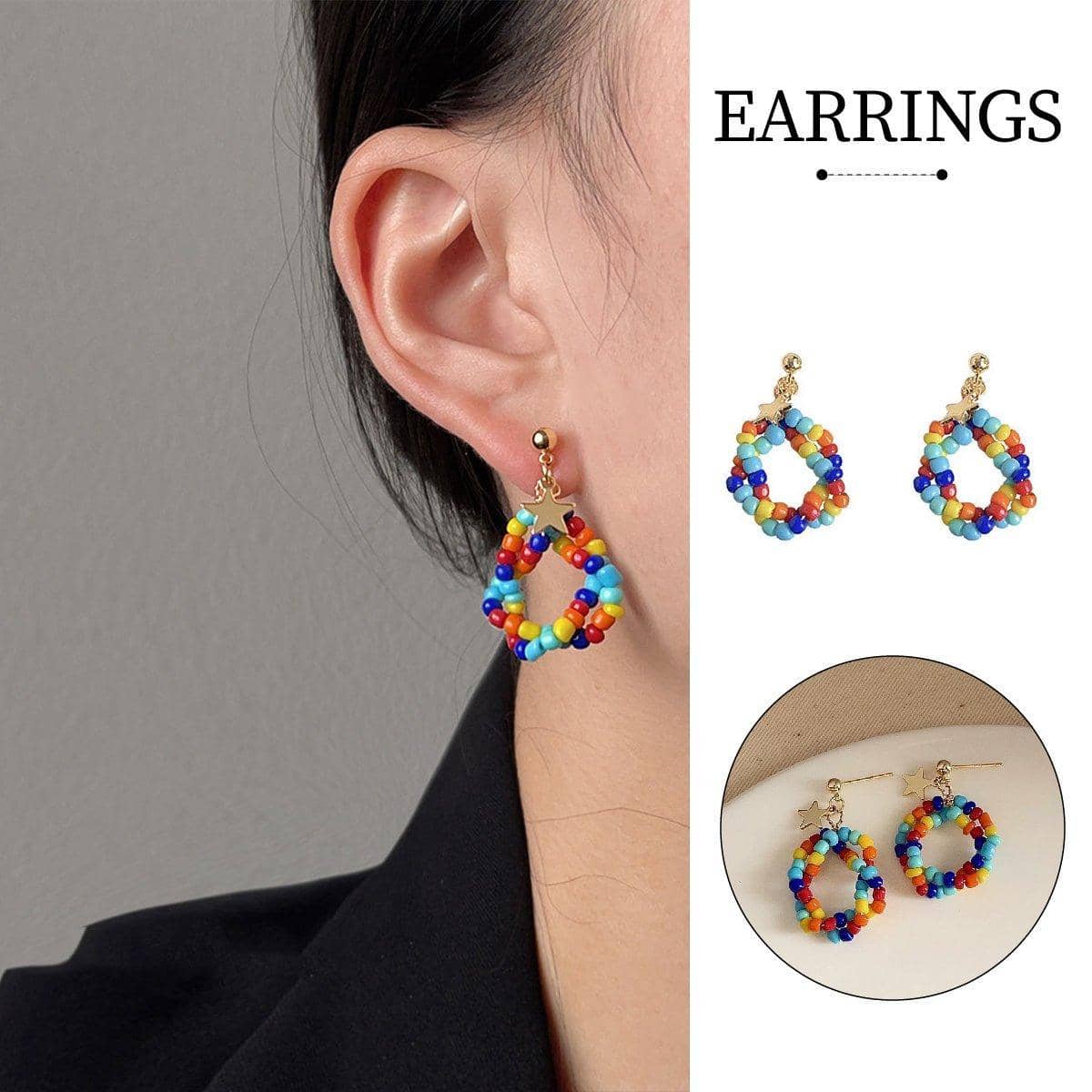 Multicolour Beaded Teardrop Earrings Boho Fashion for Women Girls