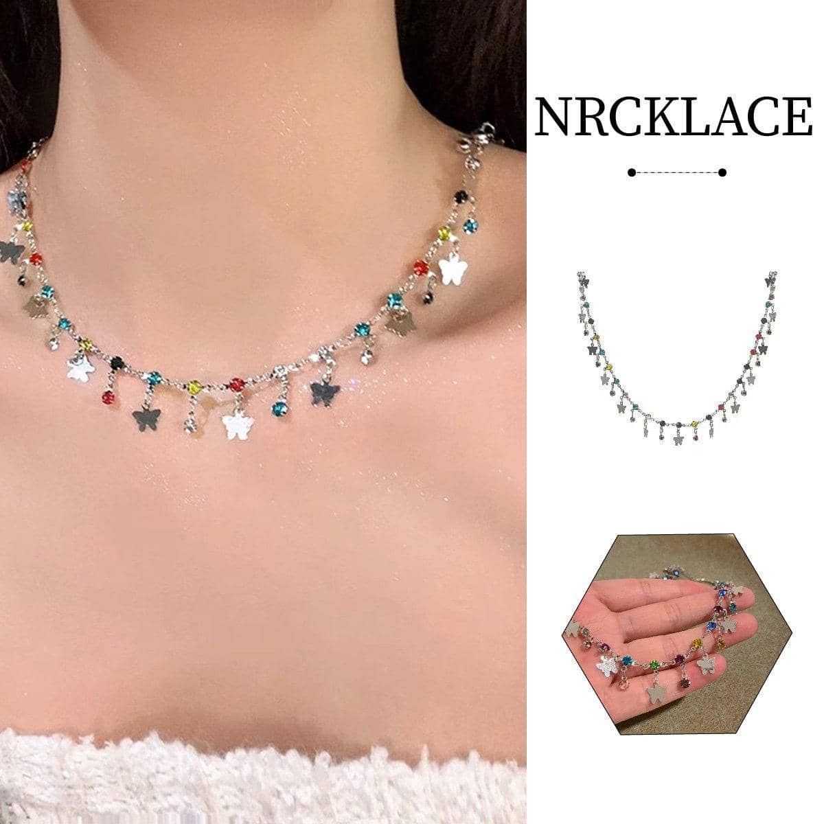 Multicolour Butterfly Necklace for Women, Summer Collarbone Chain