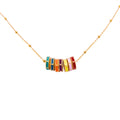 Multicolour Enamel Pendant Necklace, 7 Rings - 41 cm