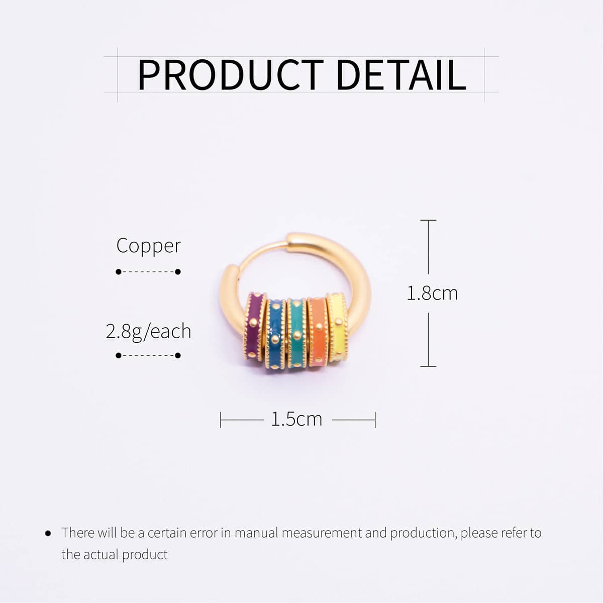 Multicolour Enamel Pendant Necklace, 7 Rings - 41 cm - view 4