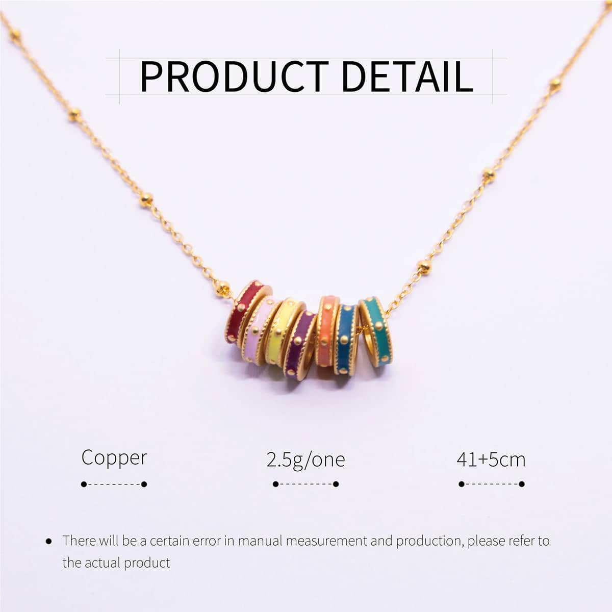 Multicolour Enamel Pendant Necklace, 7 Rings - 41 cm - view 5
