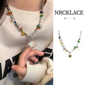 Multicolour Flower Smiley Necklace with Copper Chain and Glass Beads