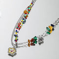 Multicolour Flower Smiley Necklace with Copper Chain and Glass Beads - view 3