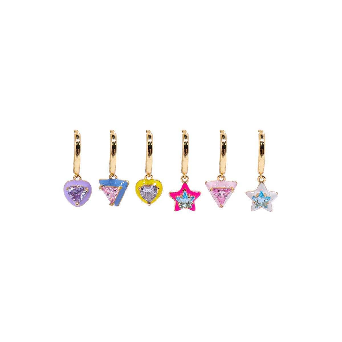 Multicolour Geometric Drop Earrings, Set of 6 with Glazed Zircon - view 2
