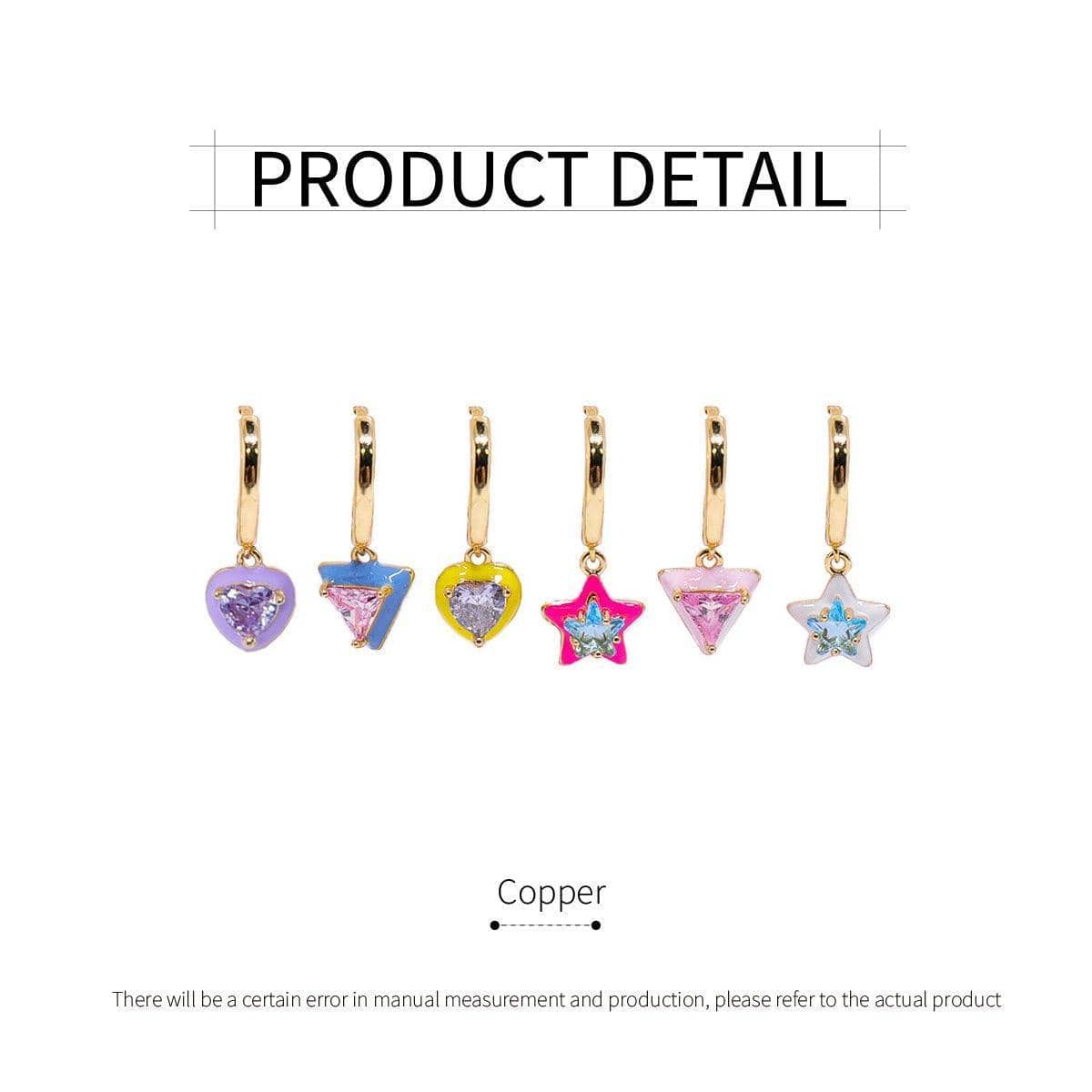 Multicolour Geometric Drop Earrings, Set of 6 with Glazed Zircon - view 3