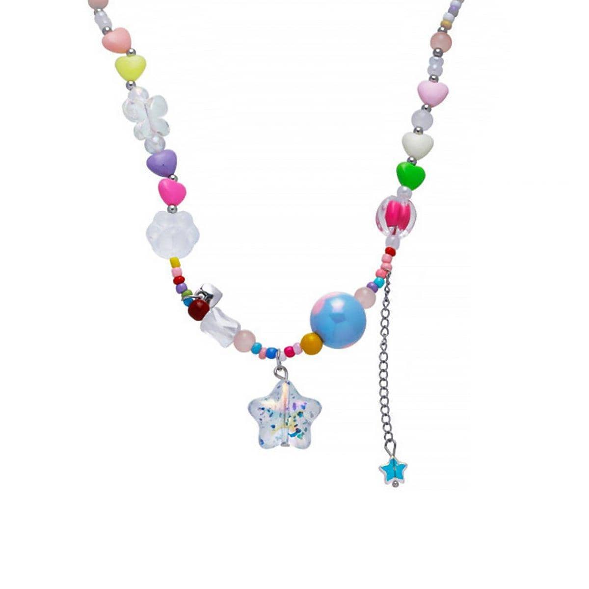 Multicolour Heart Bead Necklace with Clear Star Pendant, Sweet Fashion Jewellery for Women - view 2