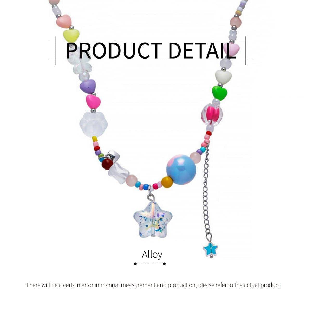 Multicolour Heart Bead Necklace with Clear Star Pendant, Sweet Fashion Jewellery for Women - view 3