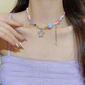 Multicolour Heart Bead Necklace with Clear Star Pendant, Sweet Fashion Jewellery for Women - view 5