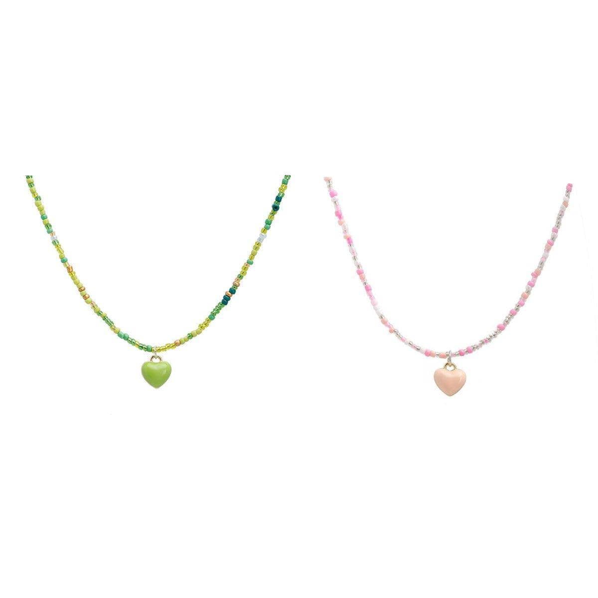 Multicolour Rice Bead Heart Pendant Necklace for Women - Green - view 3
