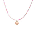 Multicolour Rice Bead Heart Pendant Necklace for Women - Pink