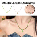 Multicolour Rice Bead Heart Pendant Necklace for Women - Pink - view 2