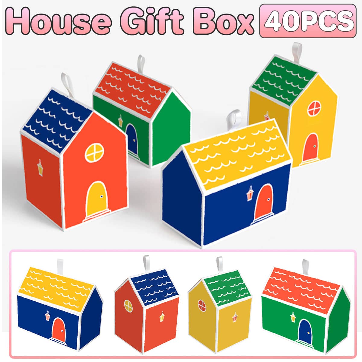 Multicolour Small House Gift Boxes - Pack of 40 Candy Party Favour Treat Boxes