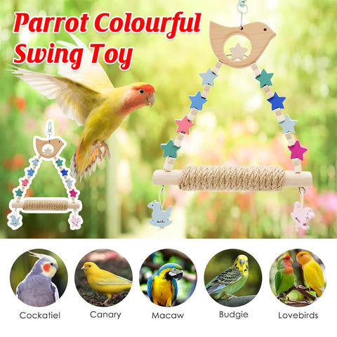 Multicolour Star Parrot Swing Toy with Rope Perch for Budgies, Cockatiels and Lovebirds