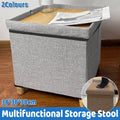 Multifunction Storage Stool Shoe Changing Bench with Padded Seat and Wooden Lid - Brown - view 2
