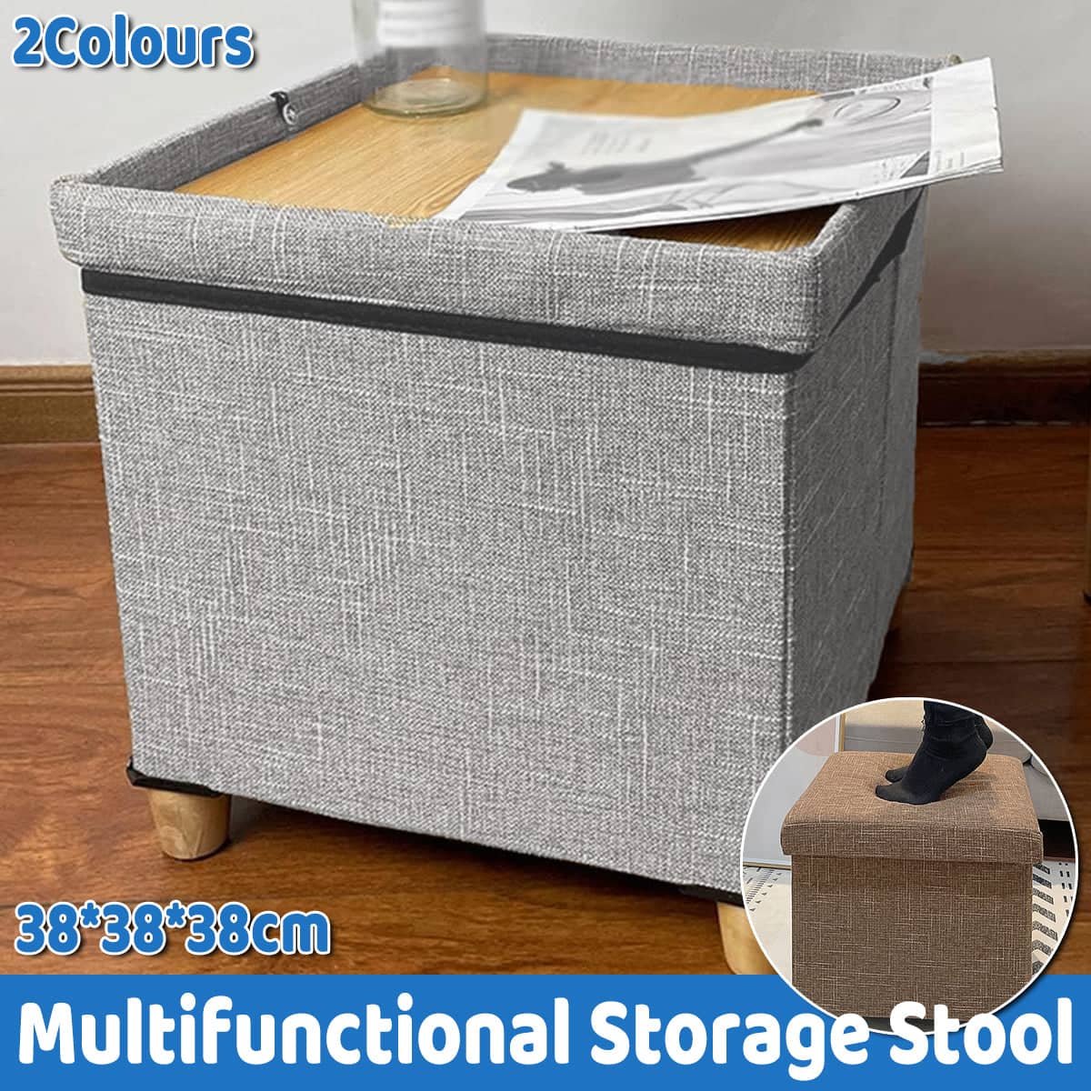 Multifunction Storage Stool Shoe Changing Bench with Padded Seat and Wooden Lid - Brown - view 2