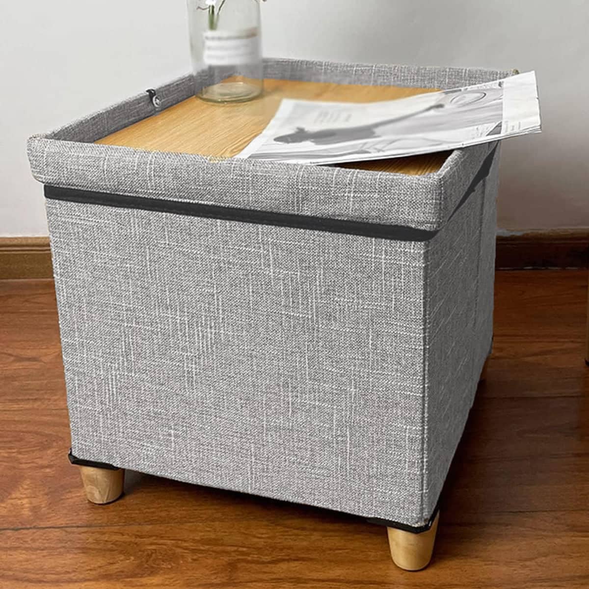 Multifunction Storage Stool Shoe Changing Bench with Padded Seat and Wooden Lid - Brown - view 5