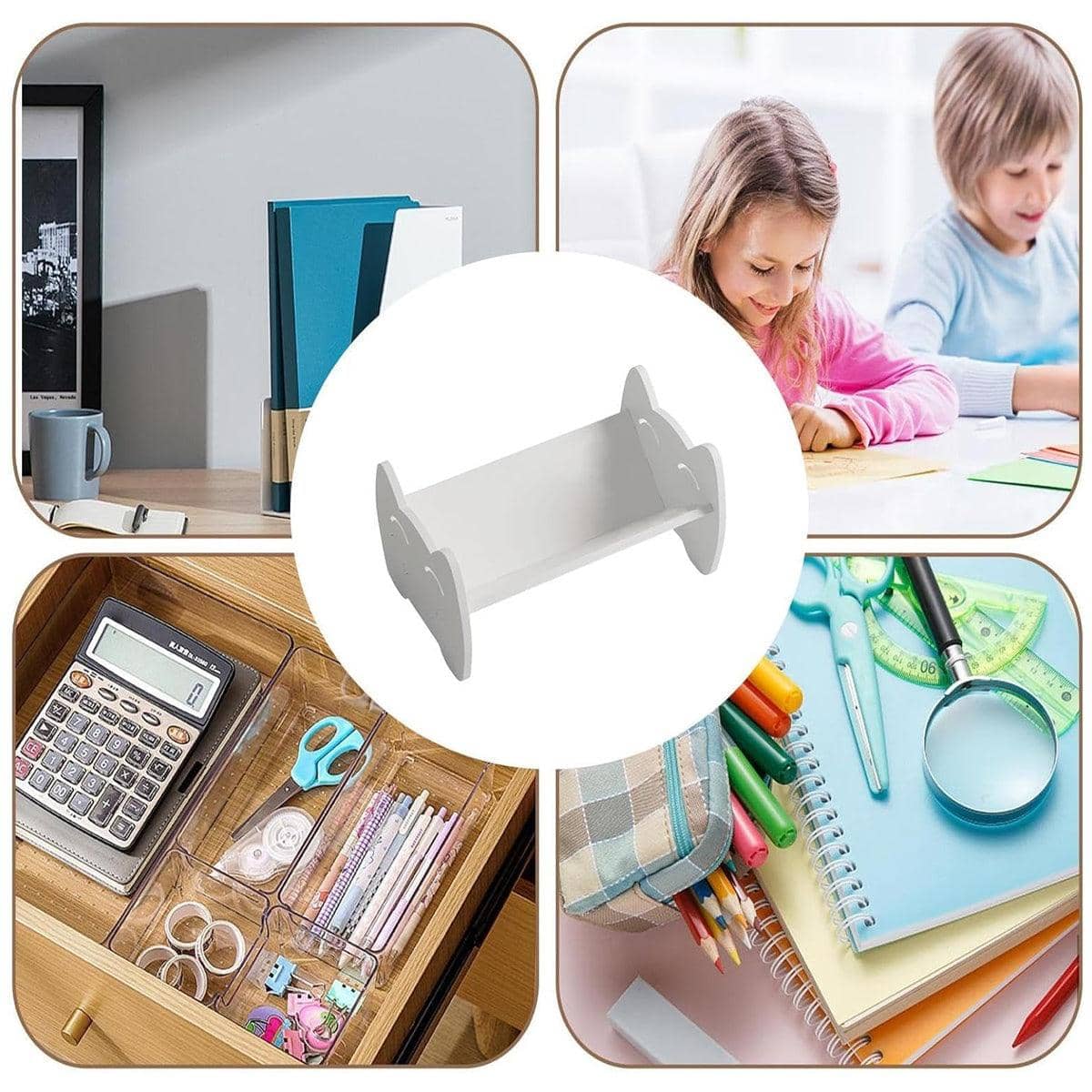 Multifunctional Book Organiser - Desktop Shelf Storage Bookcase, White - view 4