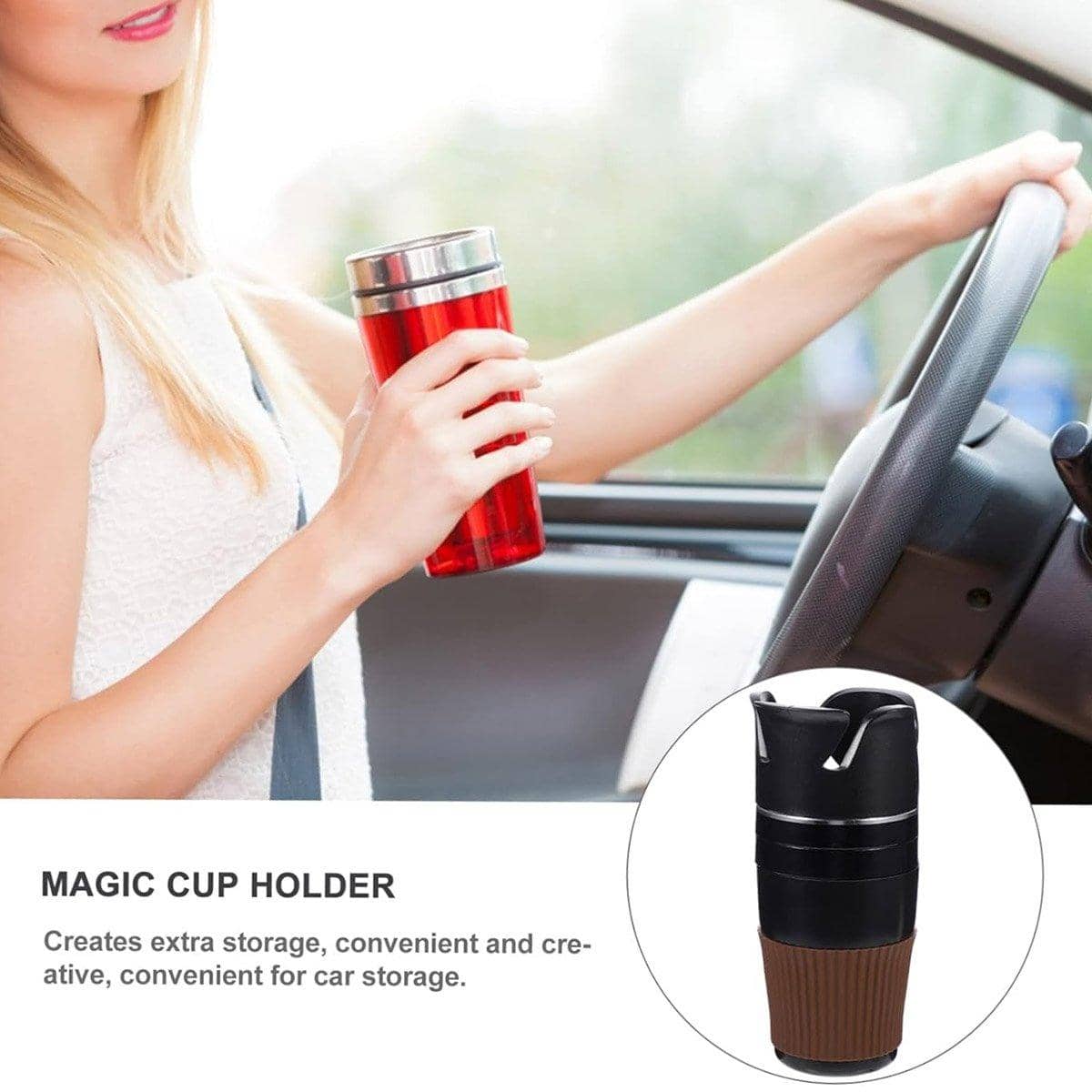 Multifunctional Car Cup Holder and Storage Organiser, Black - view 5