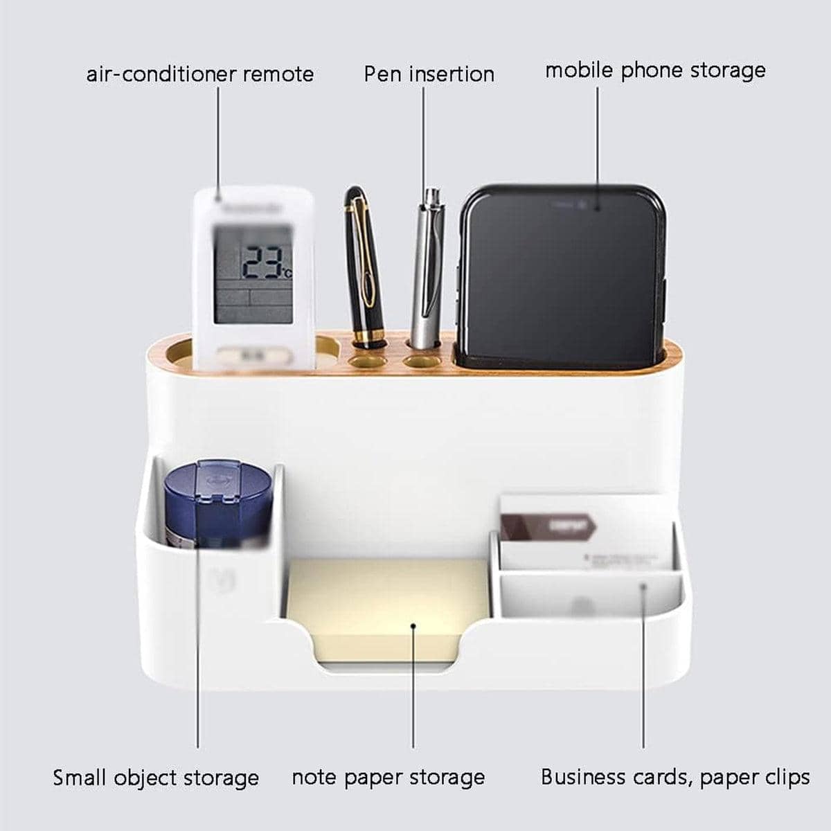 Multifunctional Desktop Organiser with Pen Holders - White - view 4