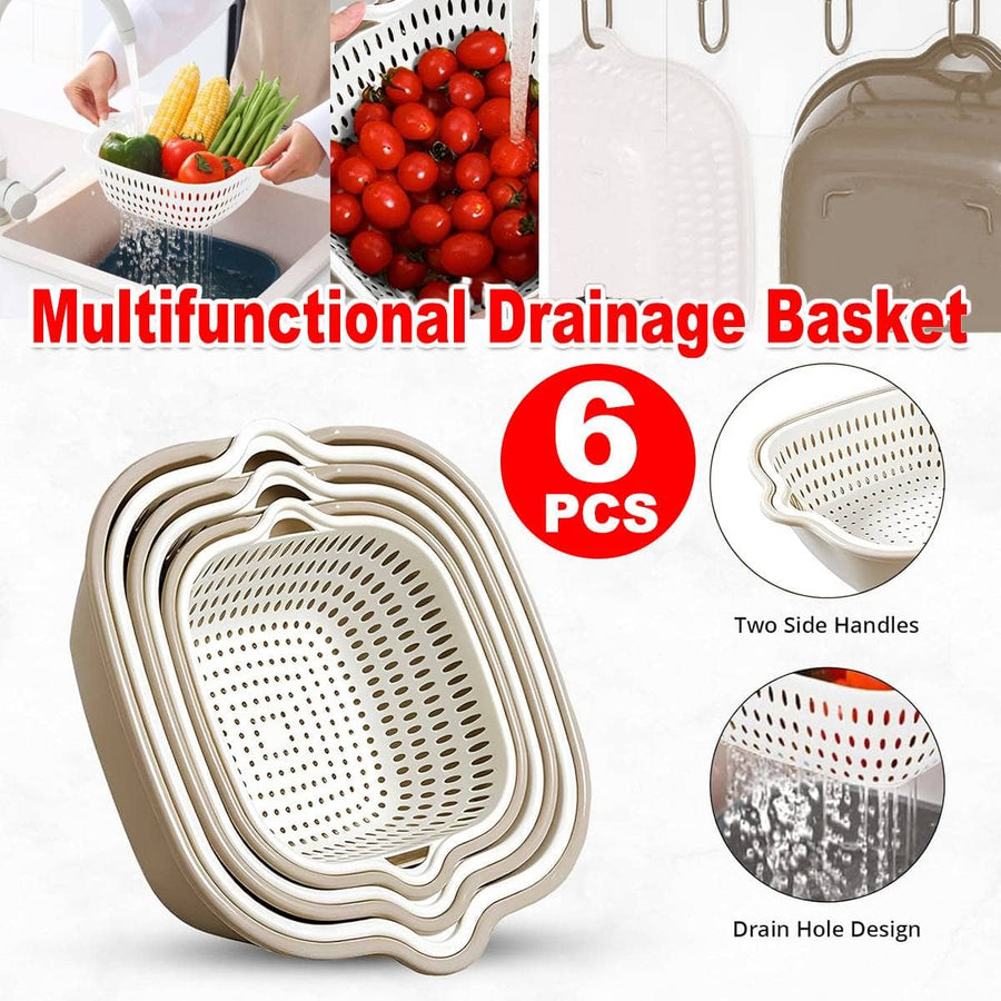 Multifunctional Drainage Basket Set of 6 for Fruit and Vegetables