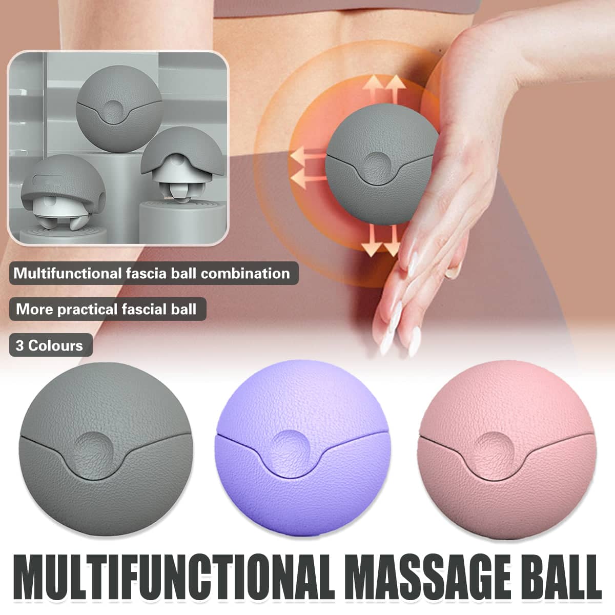 Multifunctional Fascia Massage Ball with Replaceable Heads - Light Purple - view 2