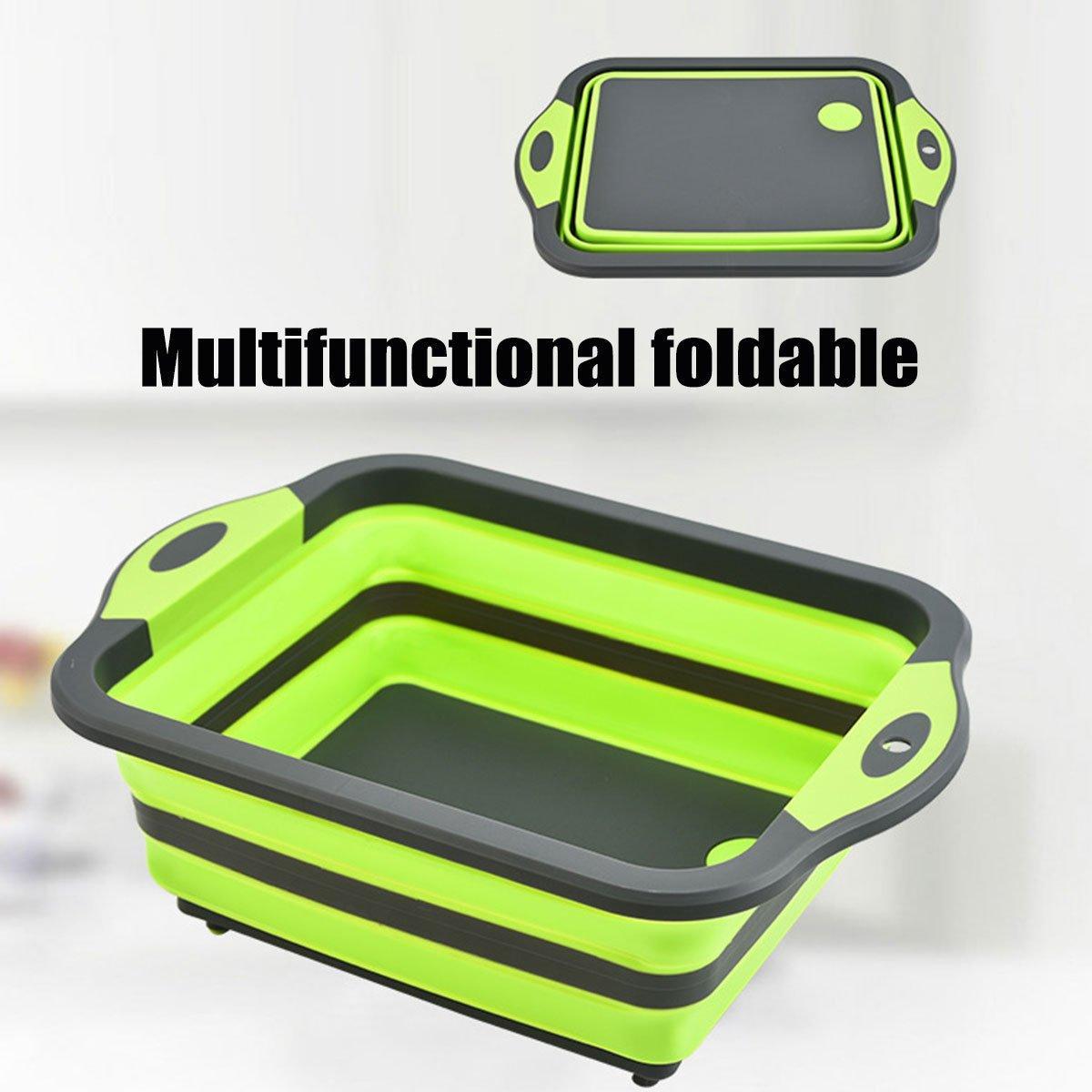 Multifunctional Foldable Plastic Sink Cutting Board and Draining Basket - Green - view 10