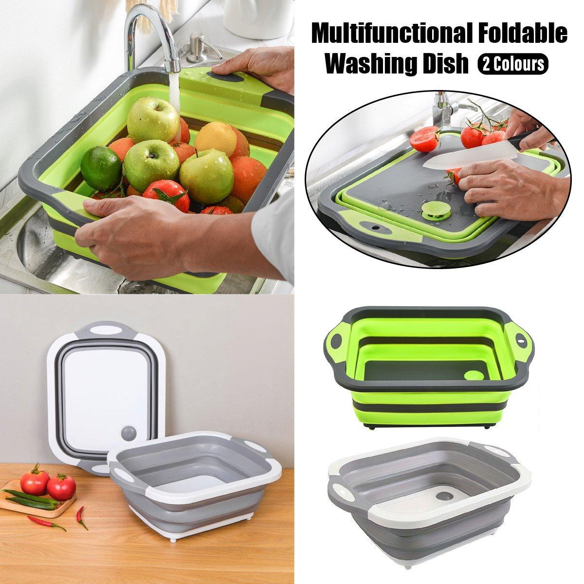 Multifunctional Foldable Plastic Sink Cutting Board and Draining Basket - Green - view 2