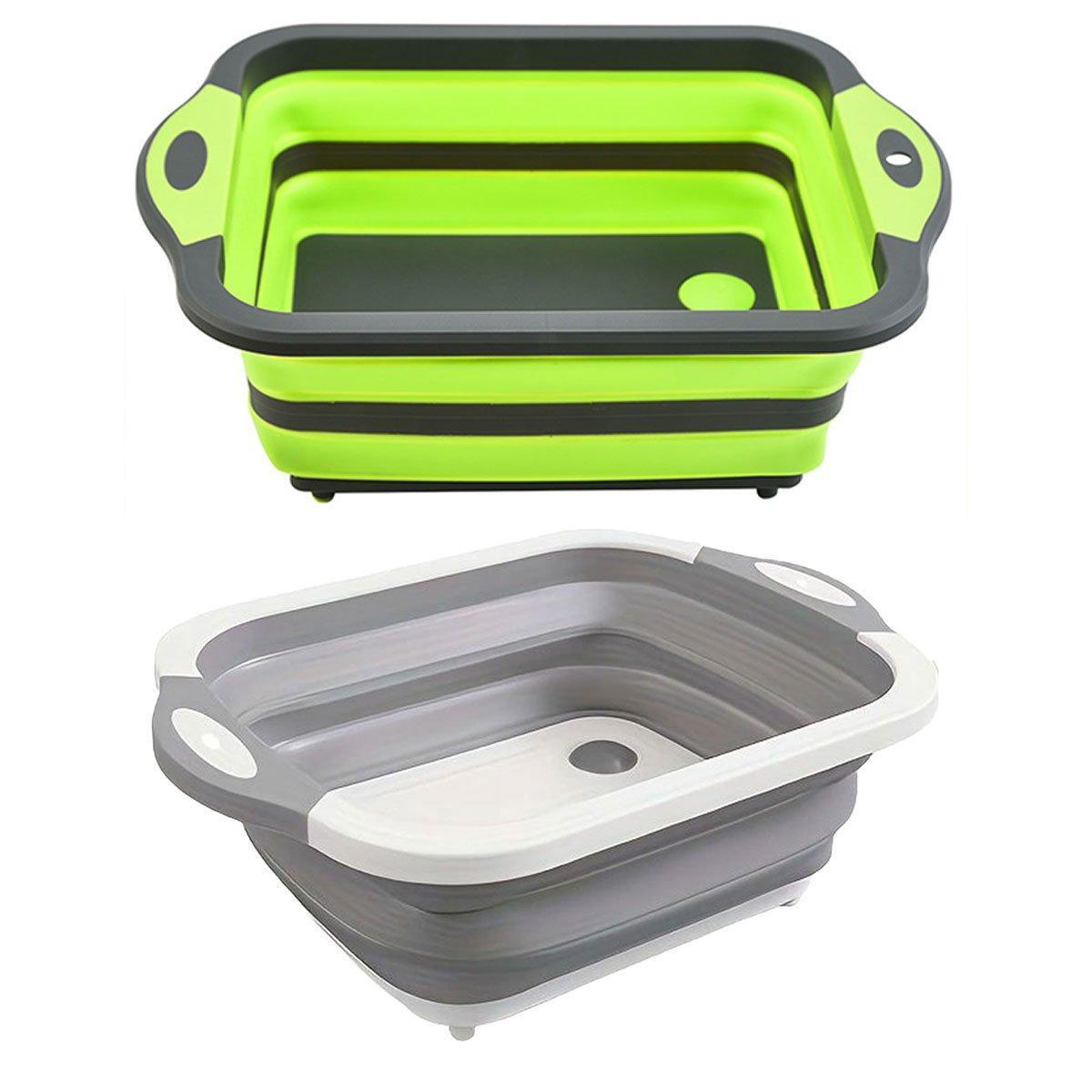Multifunctional Foldable Plastic Sink Cutting Board and Draining Basket - Green - view 3